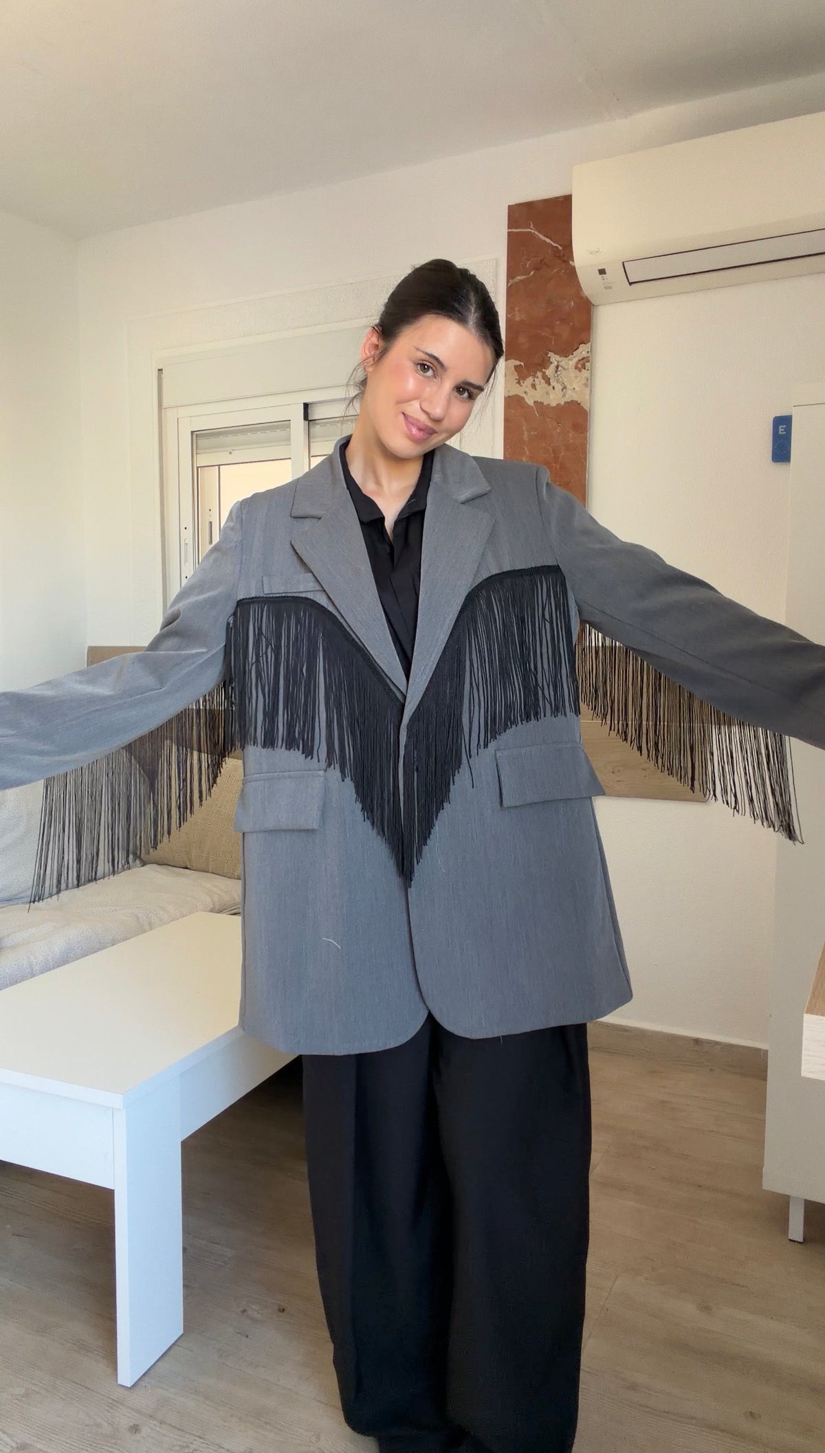 Blazer Oversize Flecos Gris