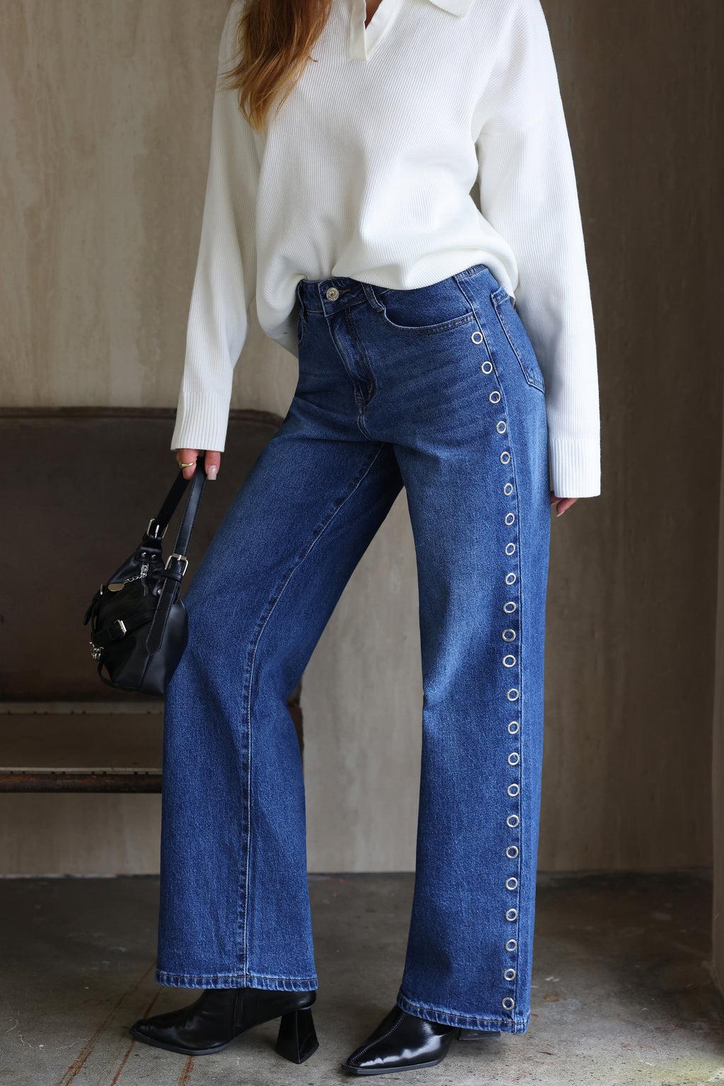 Jeans Wide Leg Tachas