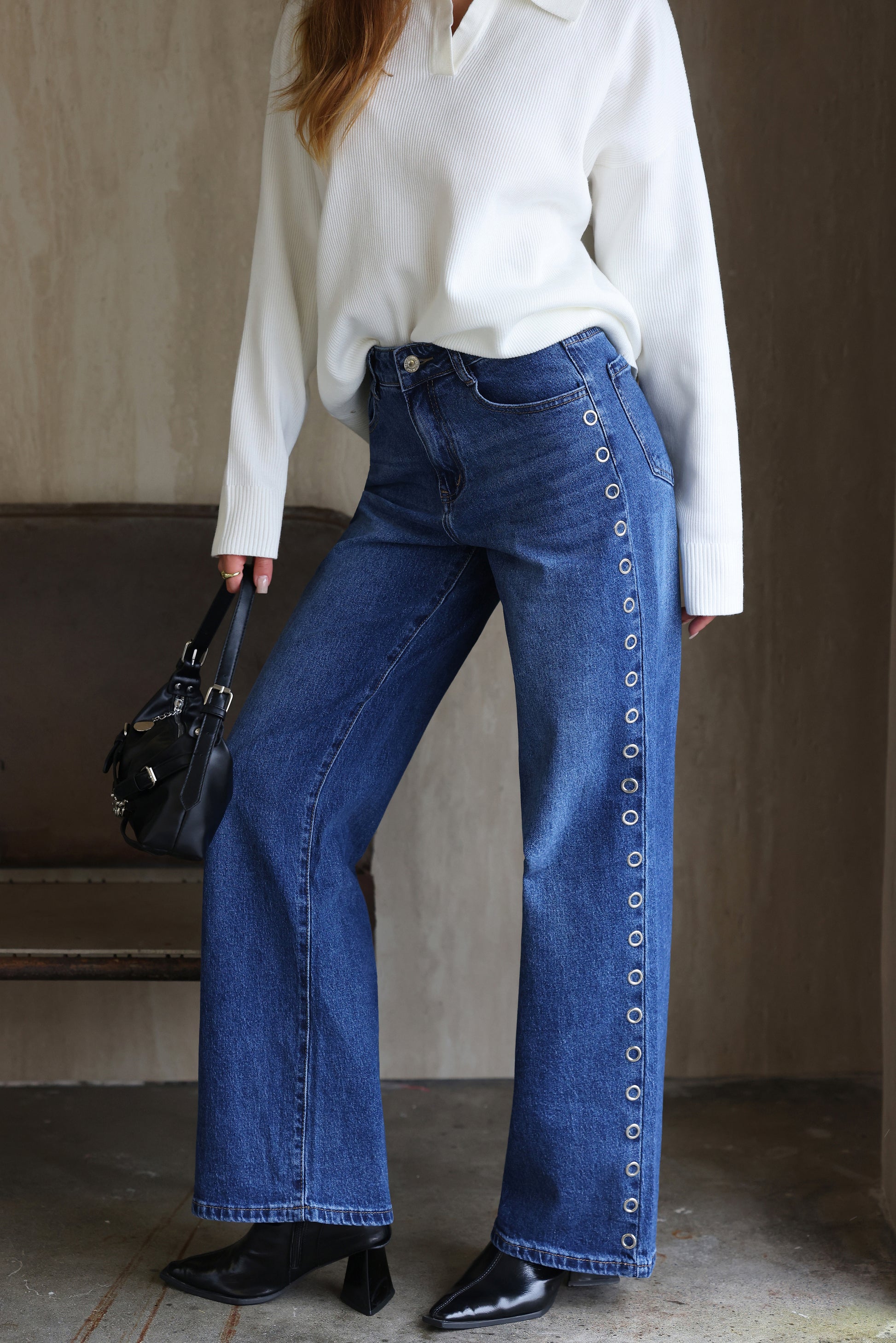 Jeans Wide Leg Tachas