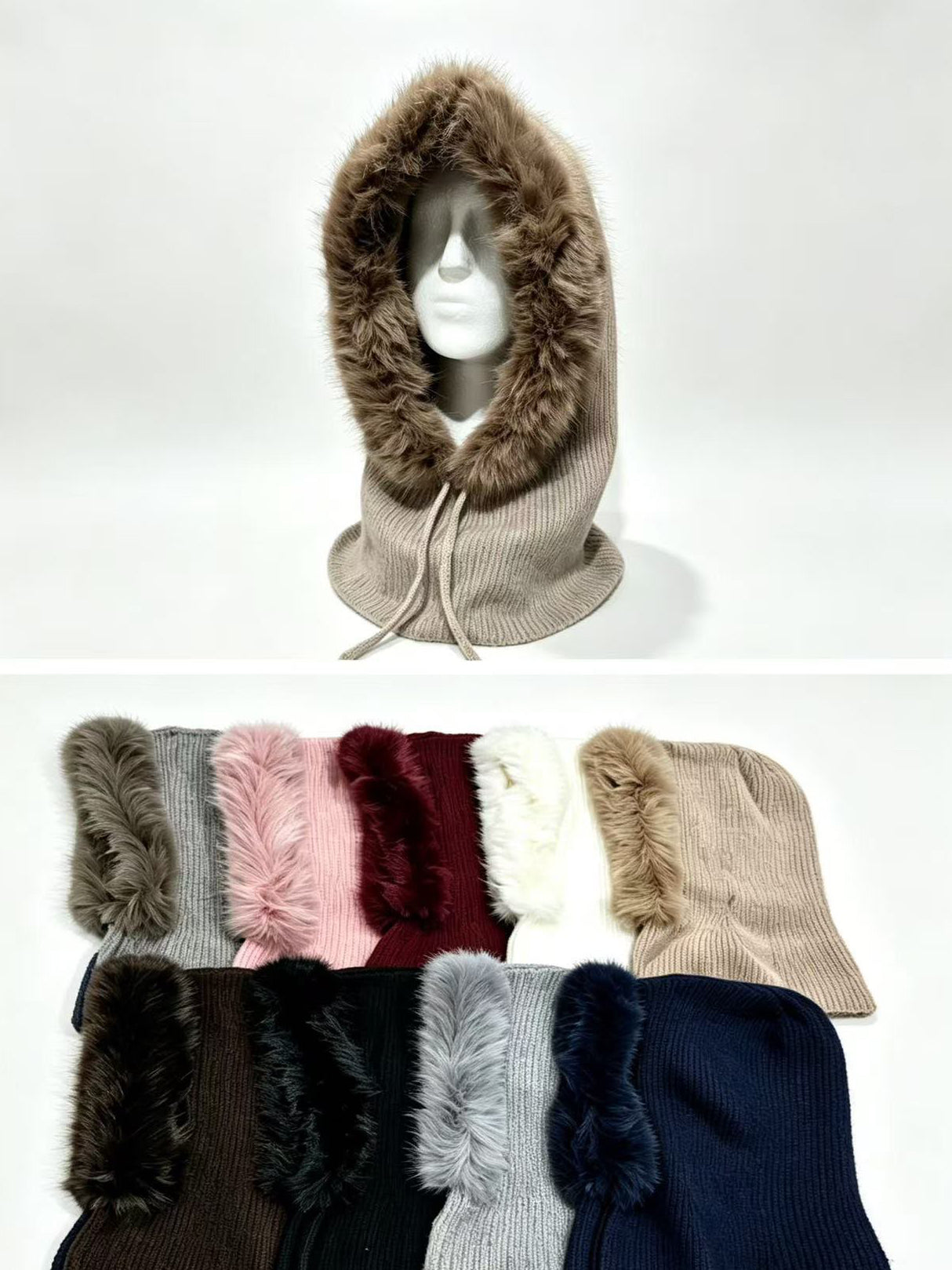 Balaclava de punto con pelo en la capucha