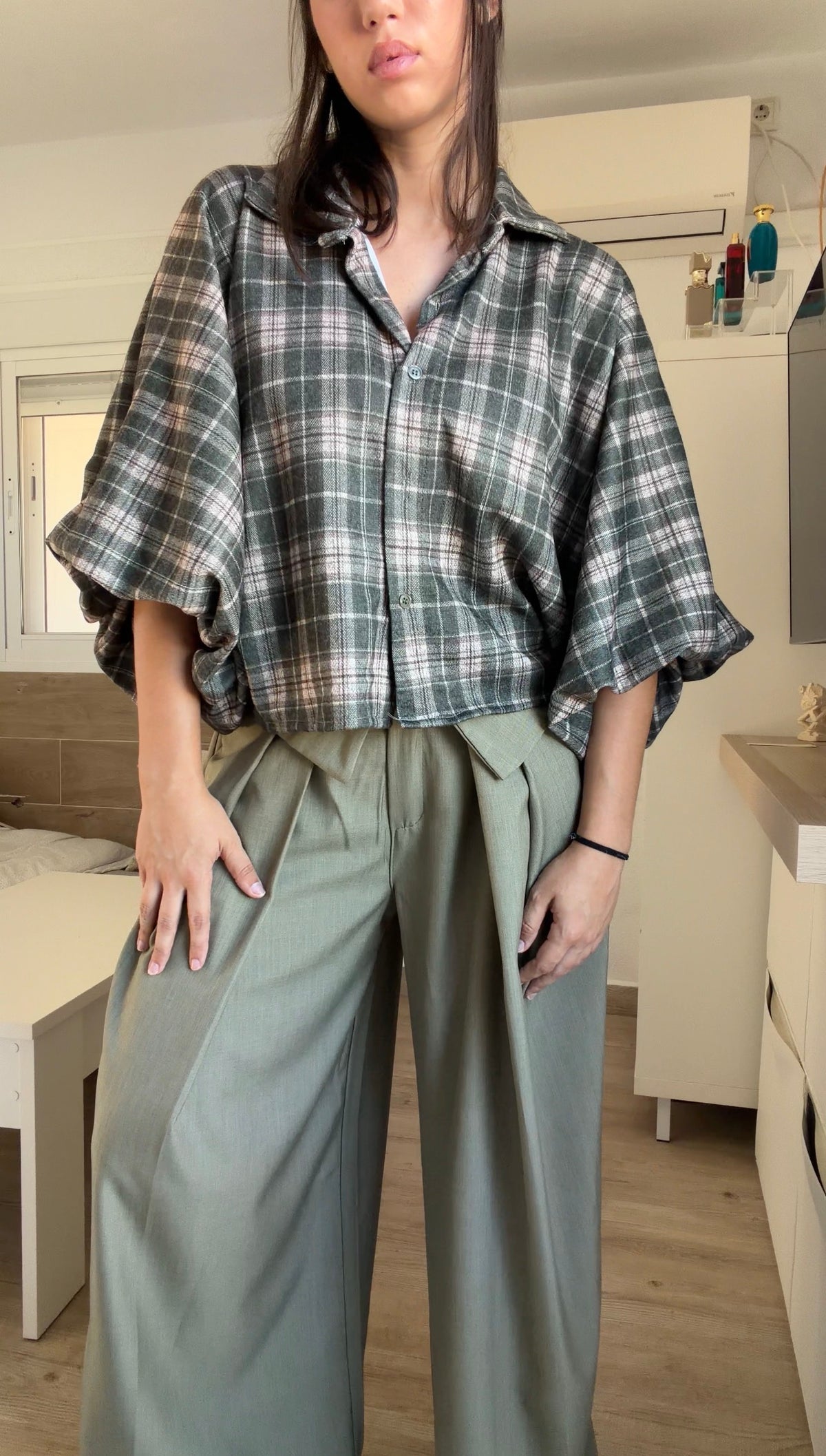 Camisa Oversize Cuadros Verde