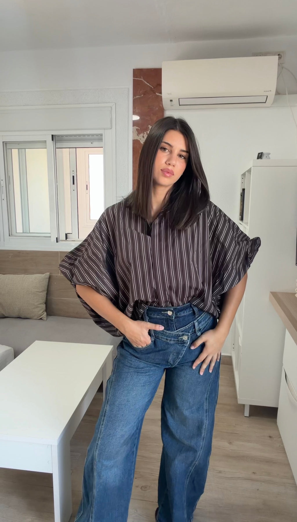 Camisa oversize rayas marrones