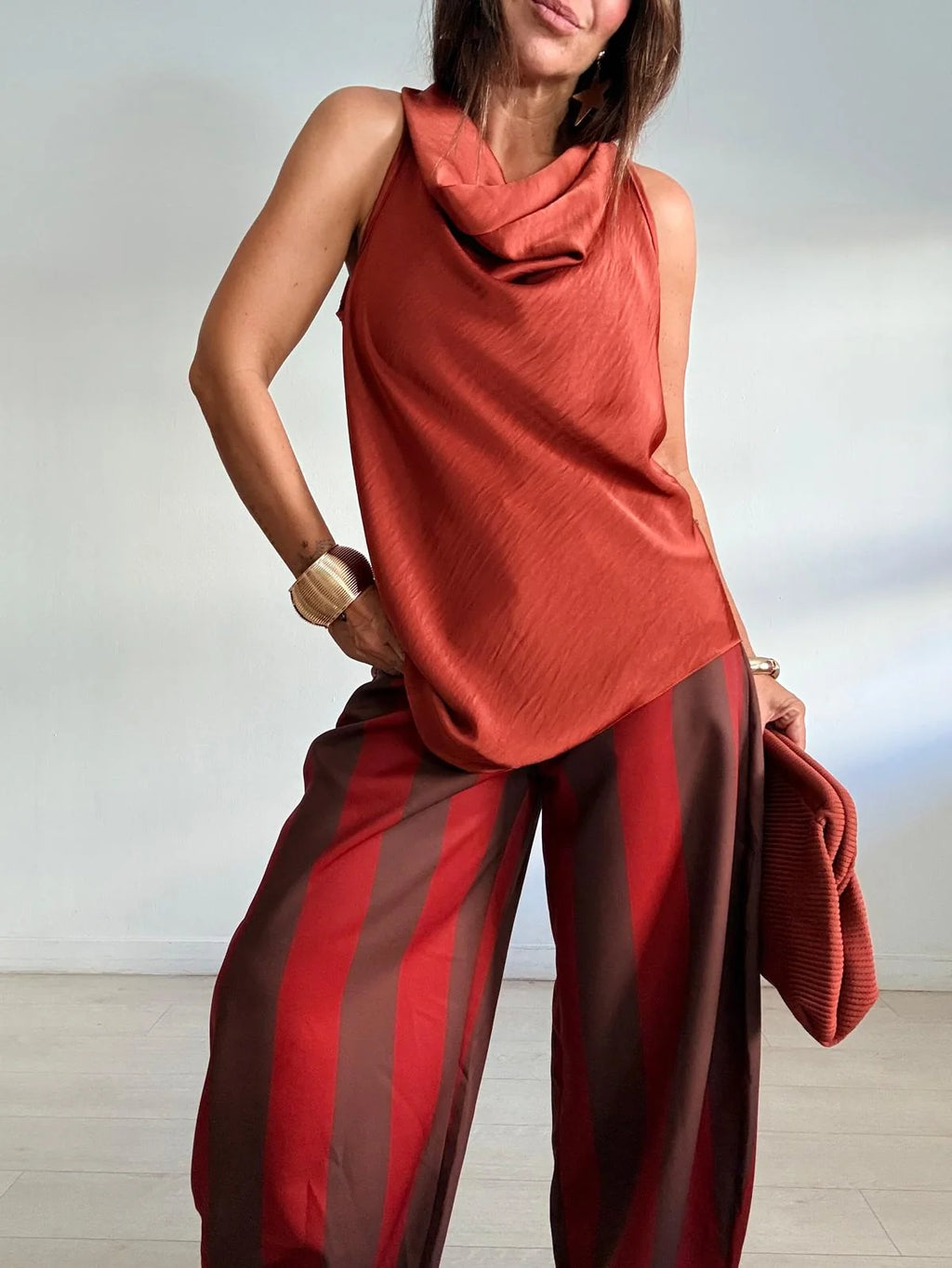 Pantalón Rayas Marrón y Rojo