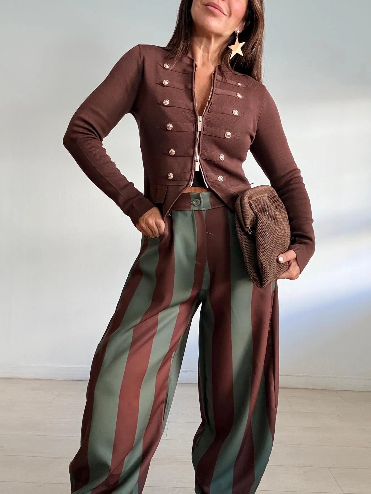 Pantalón Rayas Marrón y Verde