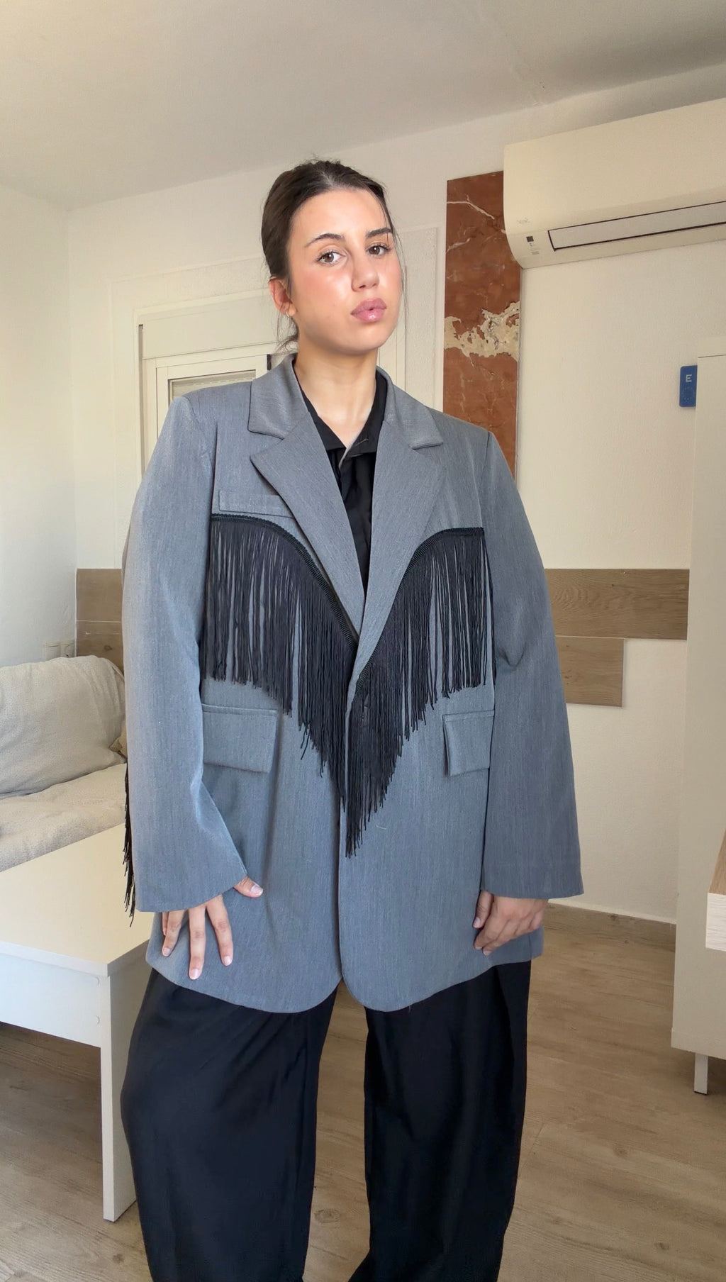 Blazer Oversize Flecos Gris