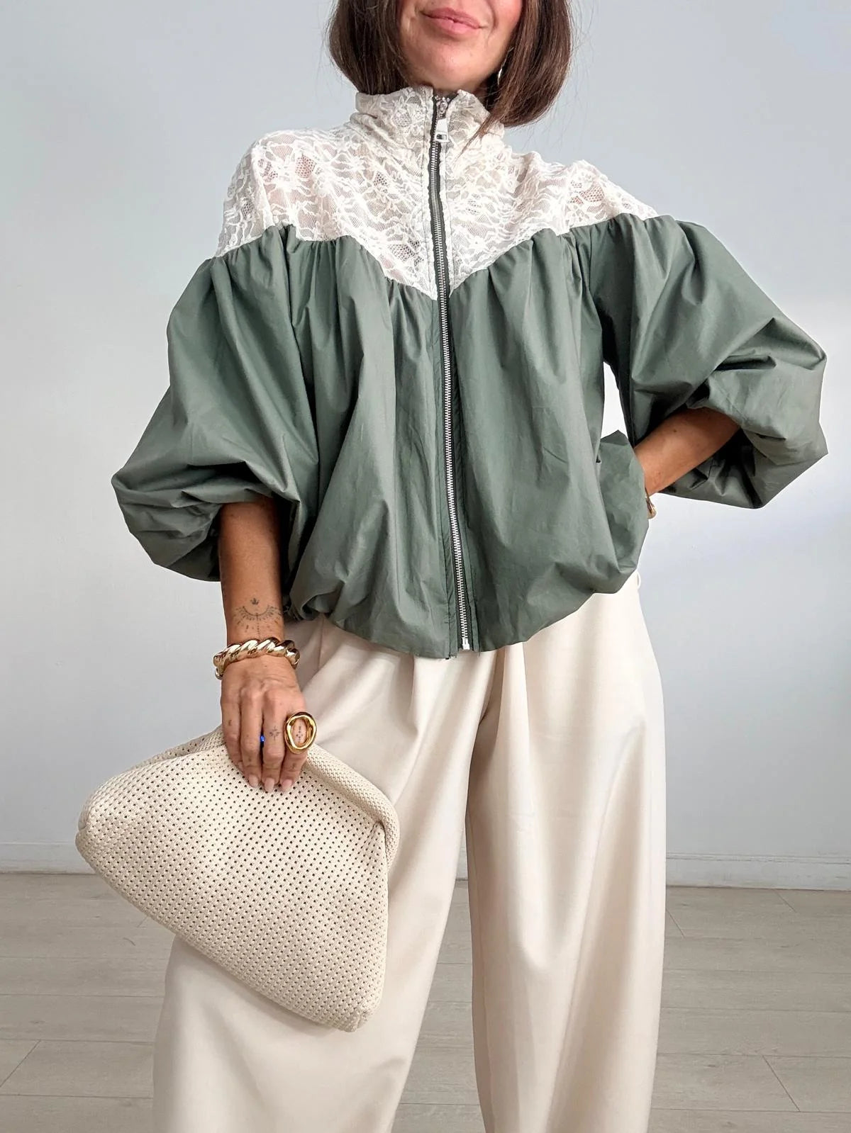 Bomber encaje verde