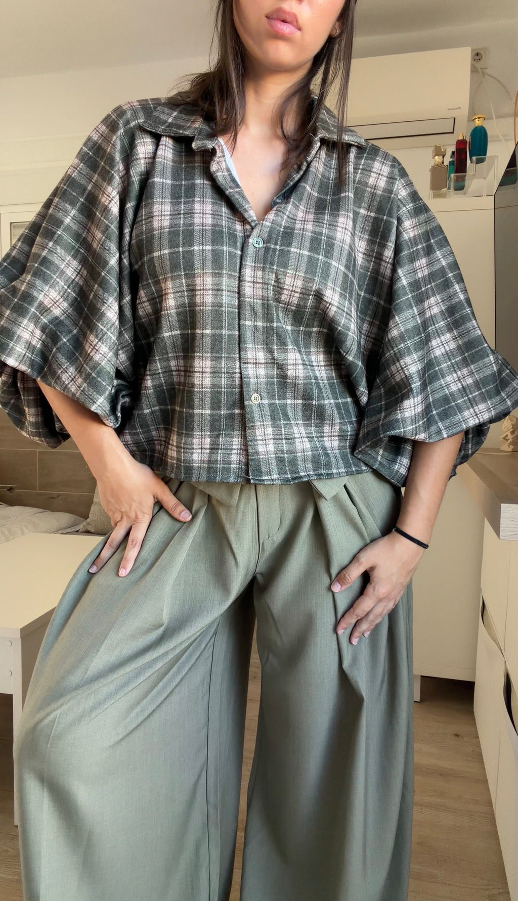 Camisa Oversize Cuadros Verde
