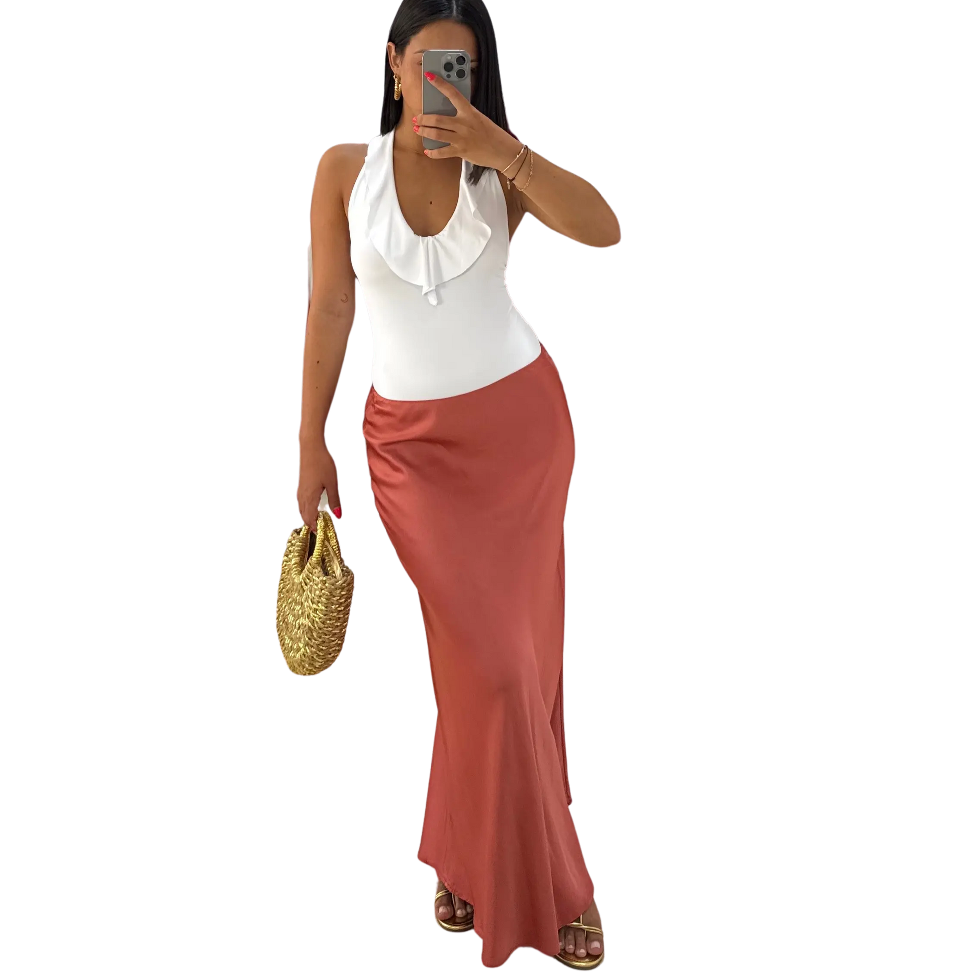 Falda Satinada Coral