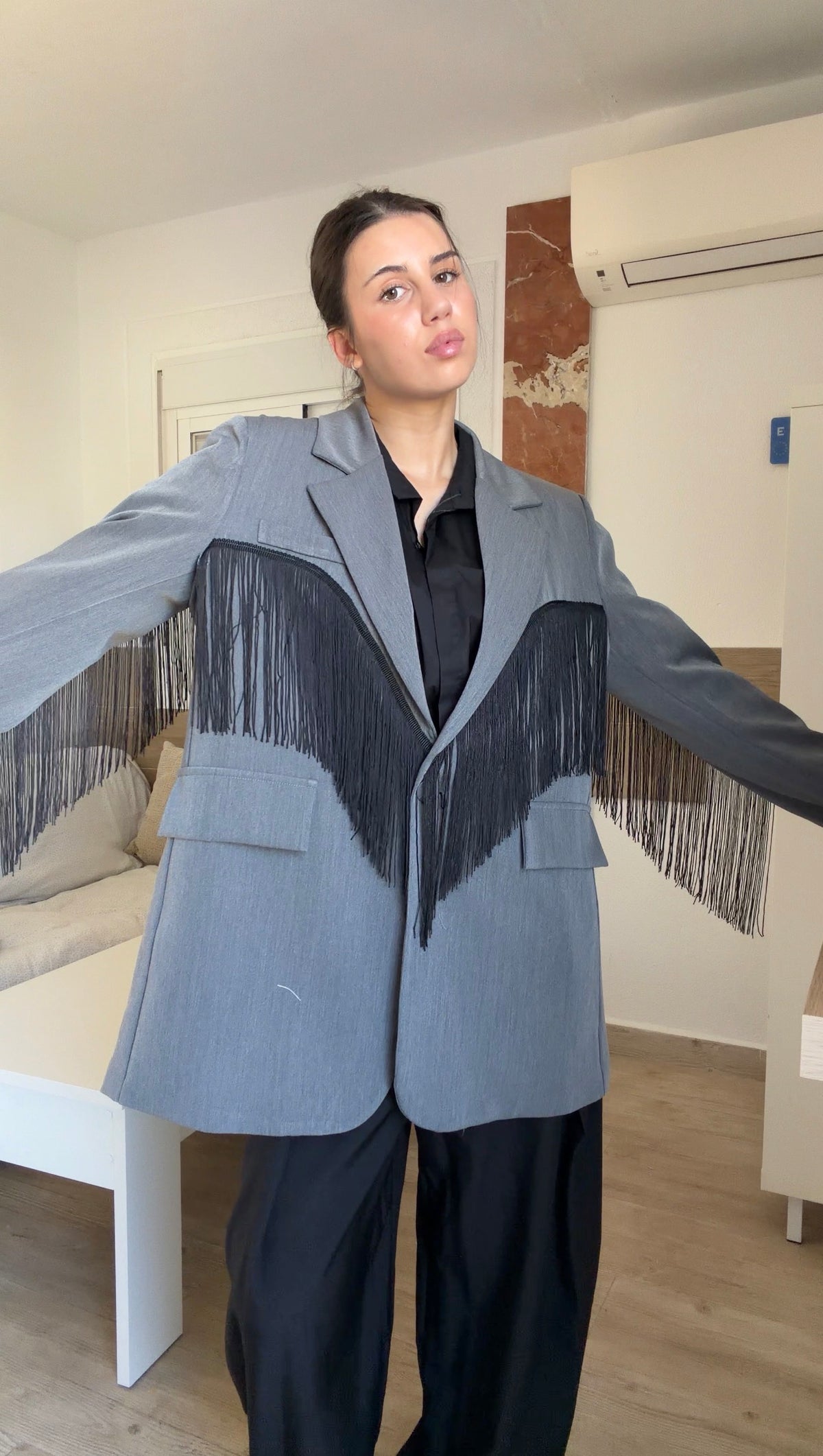 Blazer Oversize Flecos Gris
