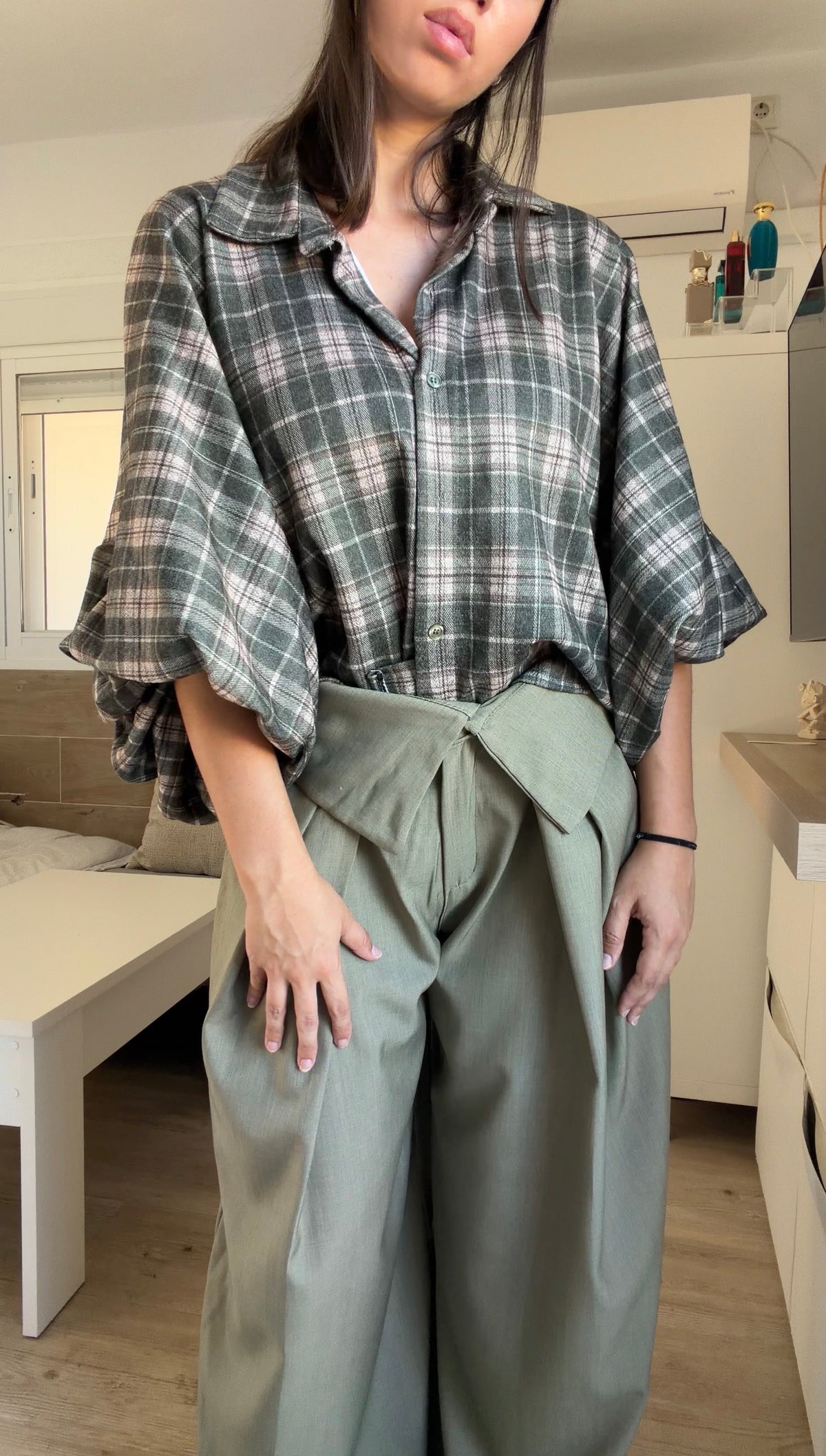 Camisa Oversize Cuadros Verde