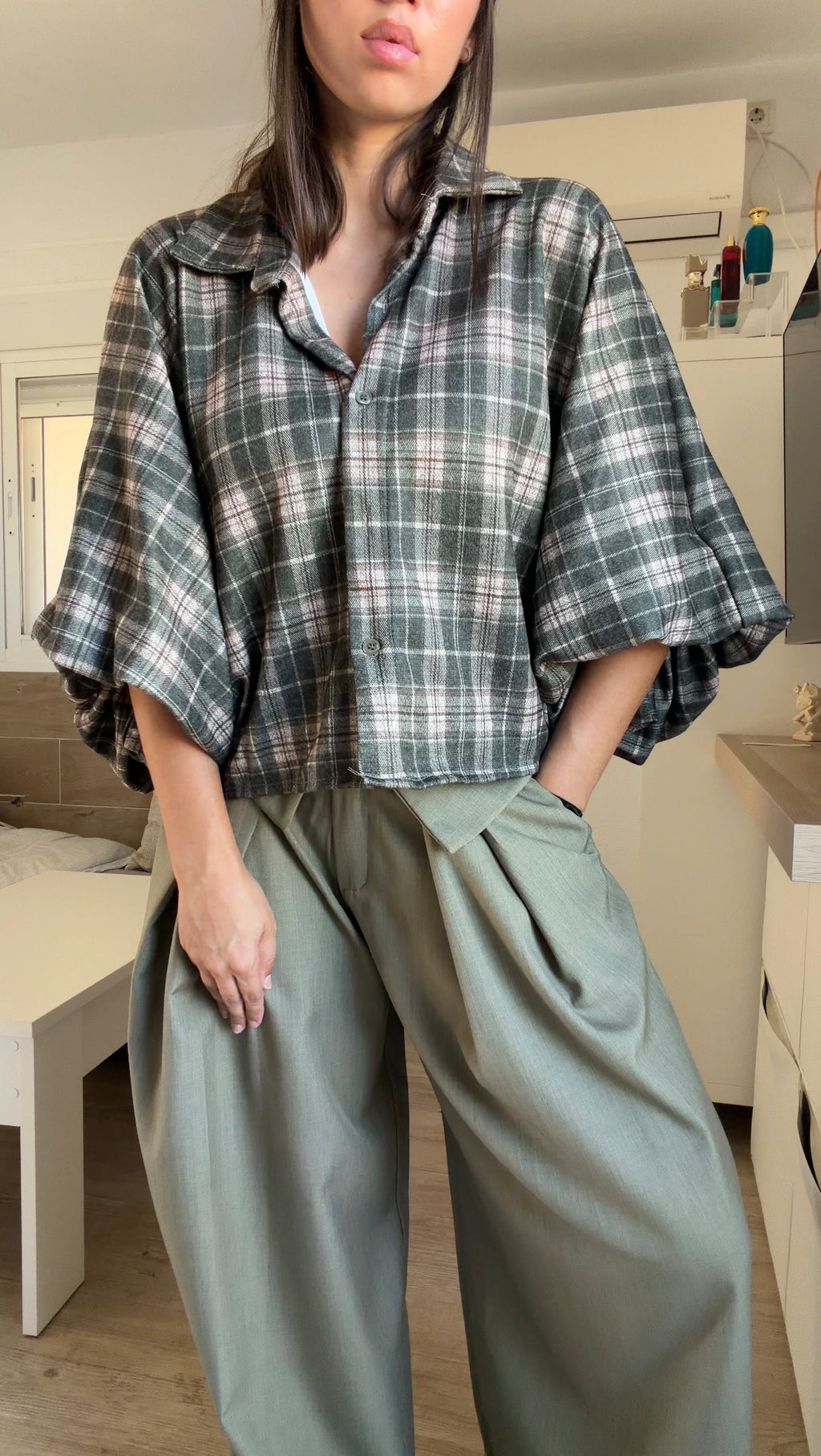Camisa Oversize Cuadros Verde