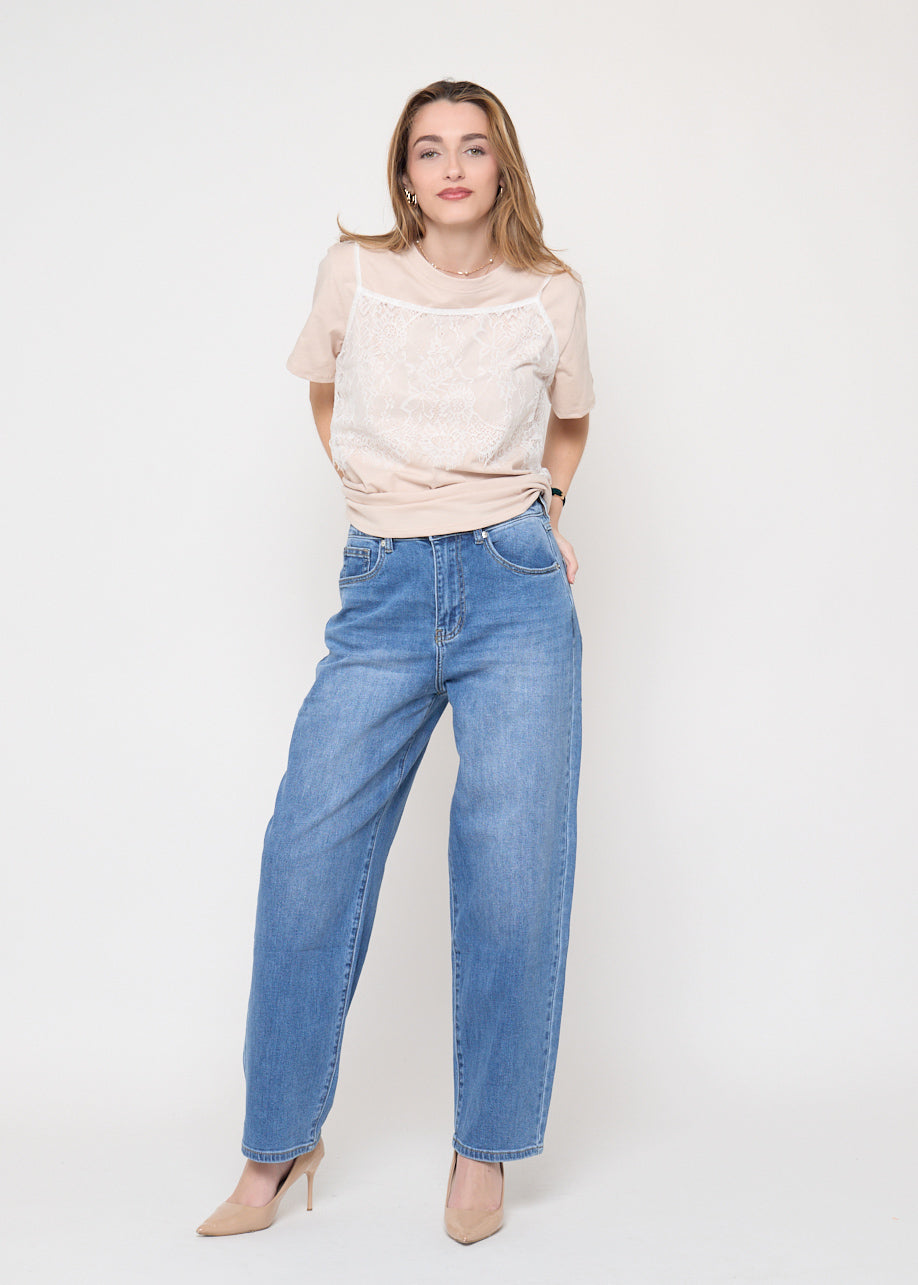 Camiseta Combinada Beige