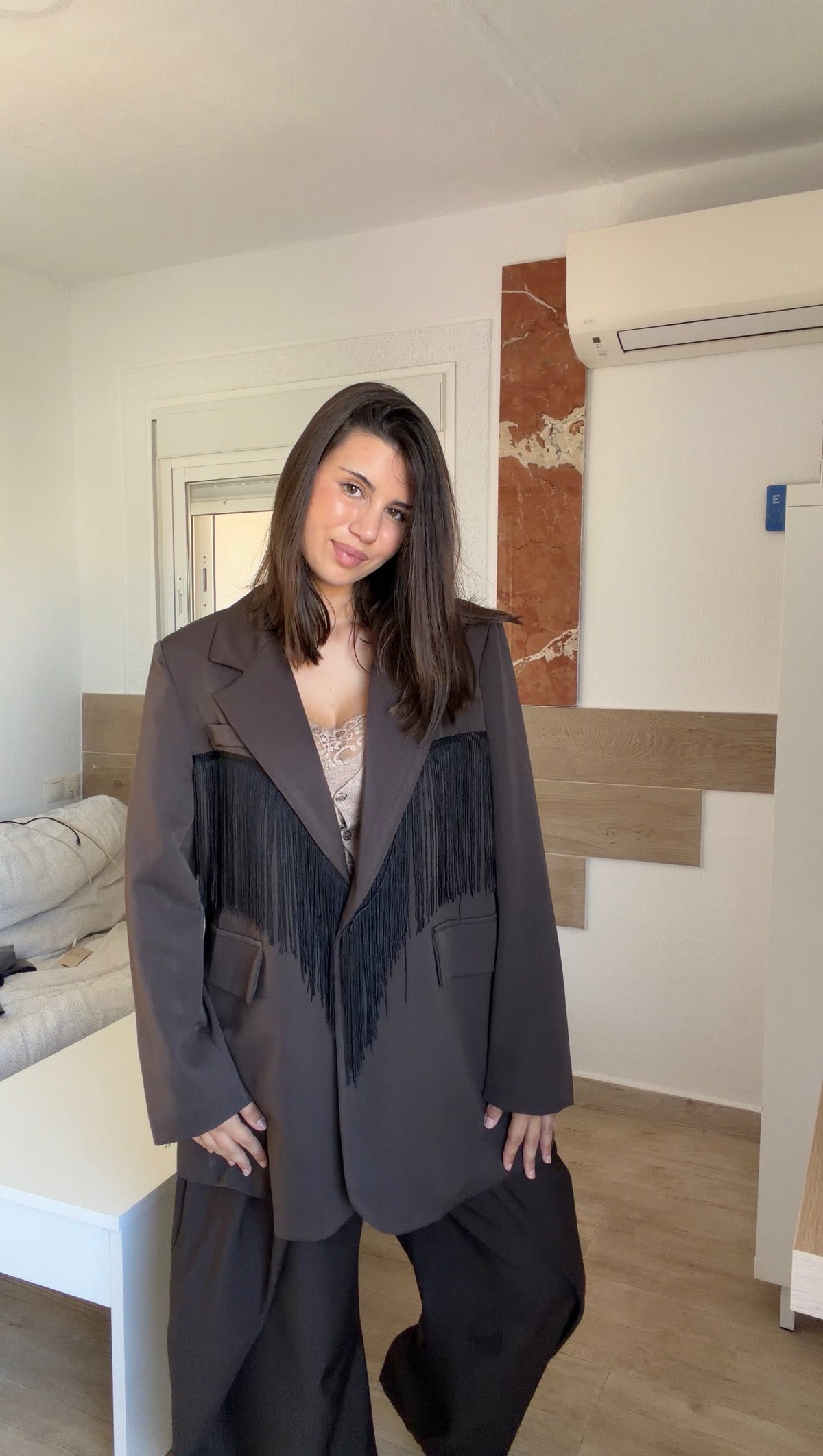 Blazer Oversize Flecos Marrón