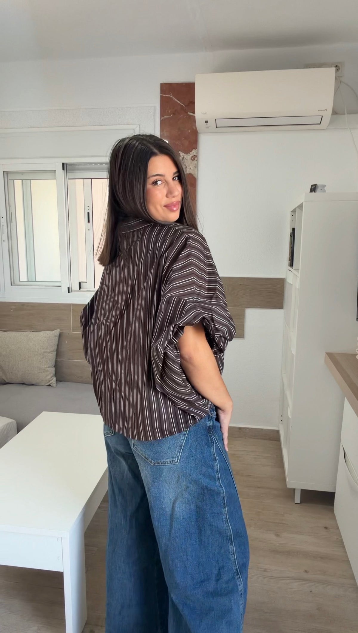 Camisa oversize rayas marrones