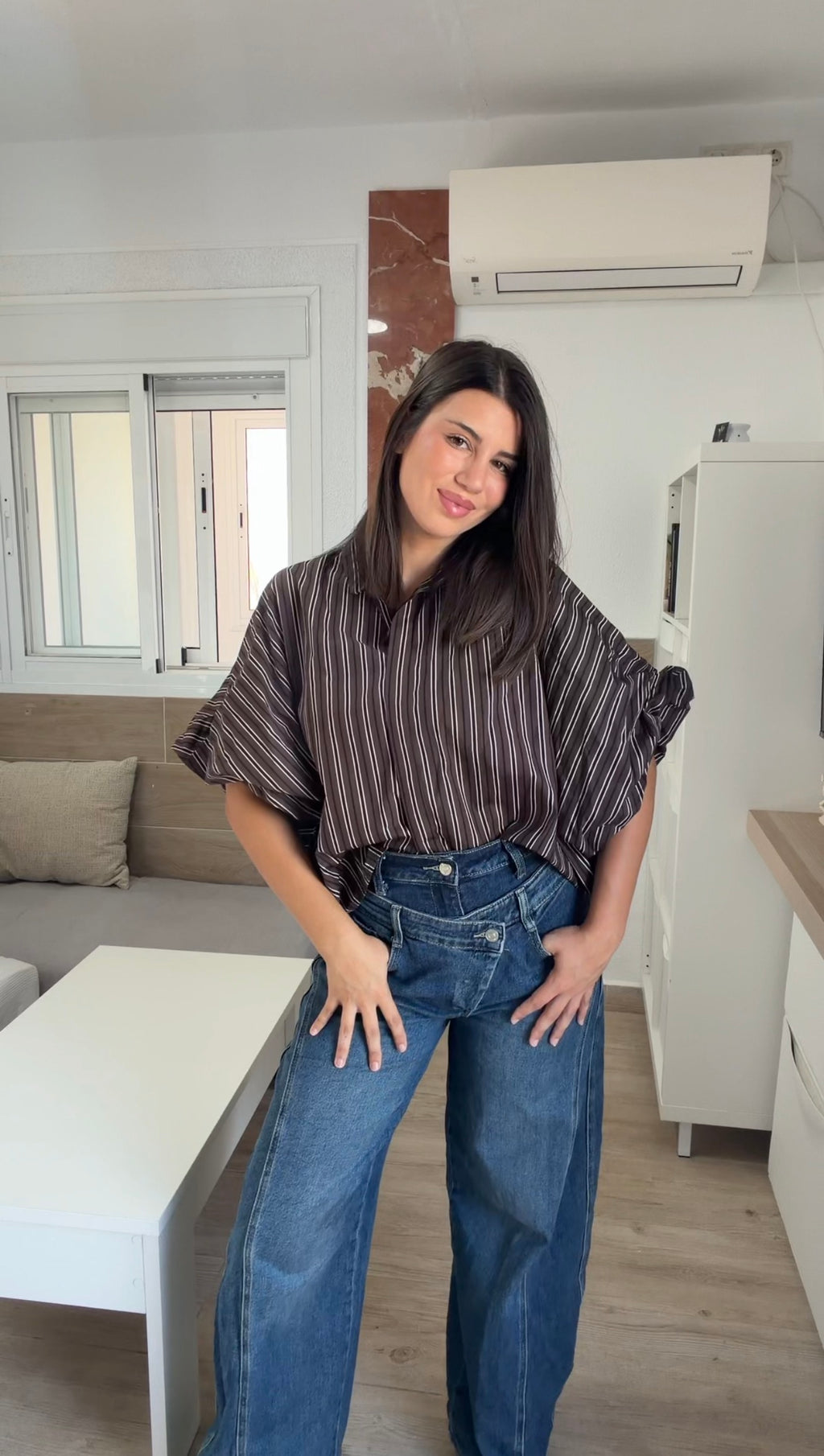 Camisa oversize rayas marrones