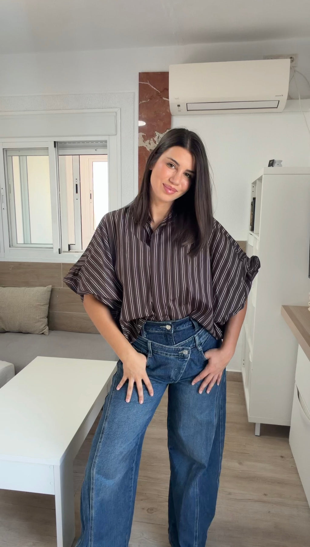 Camisa oversize rayas marrones