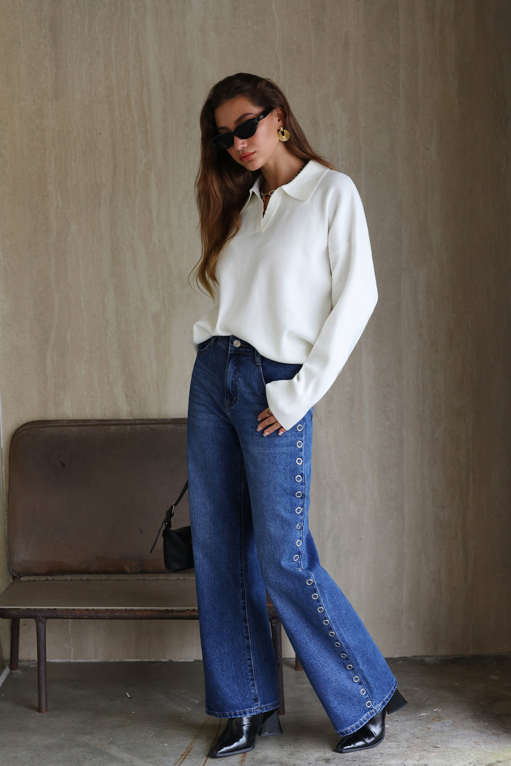 Jeans Wide Leg Tachas