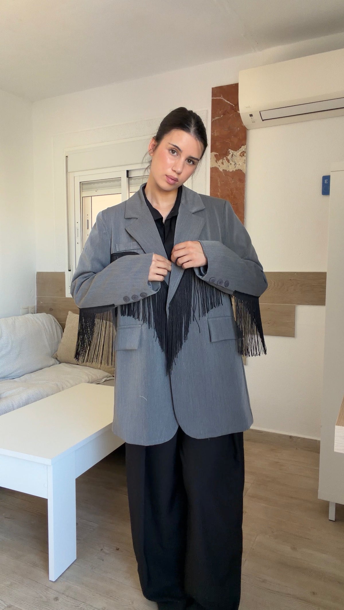 Blazer Oversize Flecos Gris