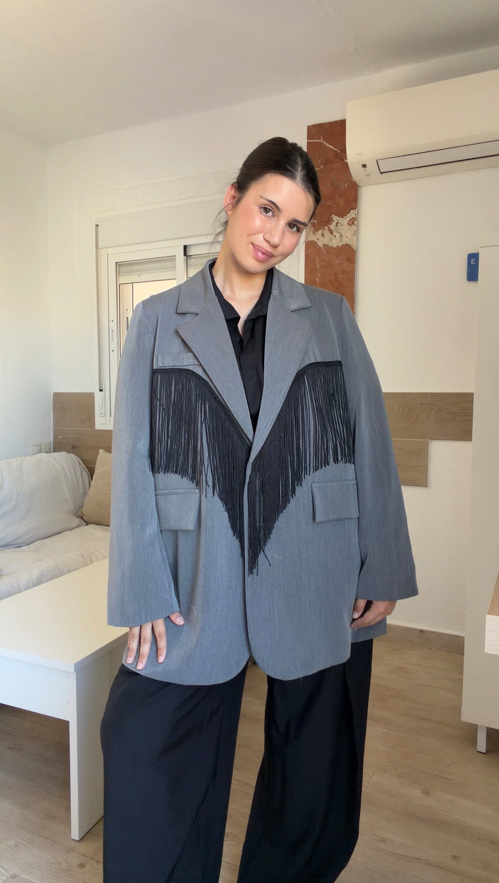 Blazer Oversize Flecos Gris