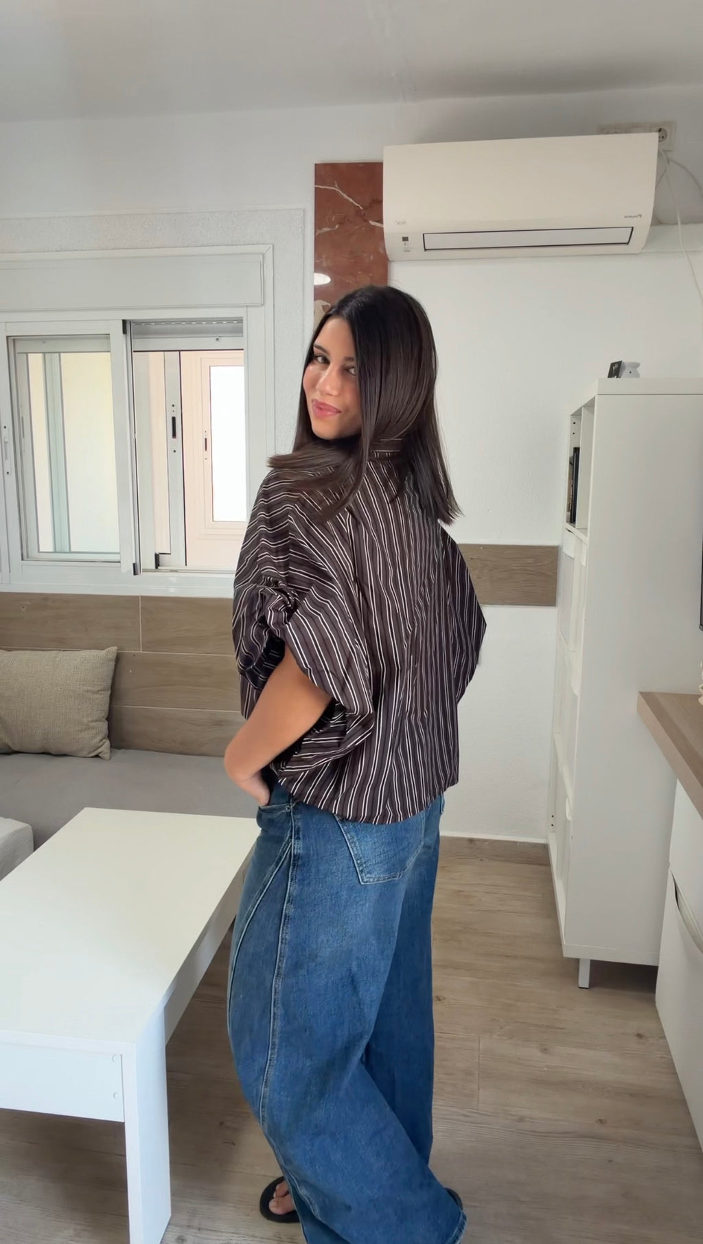 Camisa oversize rayas marrones