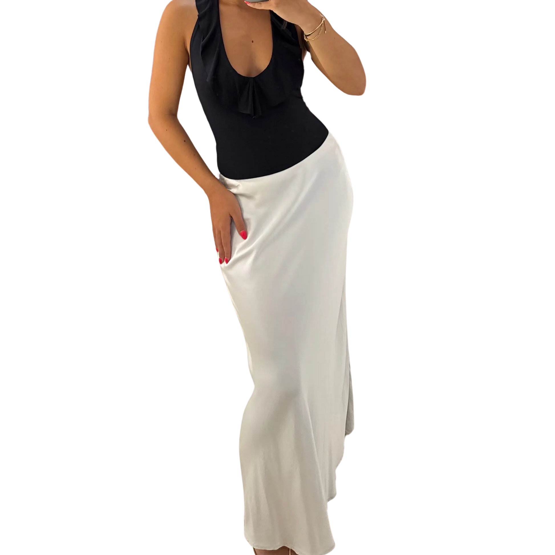 Falda Satinada Blanco perla